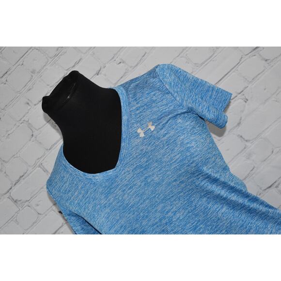 Under Armour Gym Shirt Womens Size XS V-Neck Workout Blue Polyester HeatGear - Picture 1 of 7